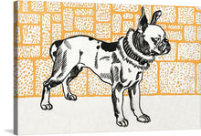  Moriz Jung's "Pitbull Terrier" is a striking and expressive woodcut print that captures the muscularity, alertness, and intelligence of this often misunderstood breed. The pitbull's powerful body is depicted in simplified forms, with strong lines and minimal details that emphasize its strength and athleticism.