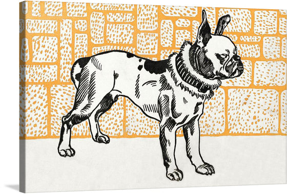 Moriz Jung's "Pitbull Terrier" is a striking and expressive woodcut print that captures the muscularity, alertness, and intelligence of this often misunderstood breed. The pitbull's powerful body is depicted in simplified forms, with strong lines and minimal details that emphasize its strength and athleticism.