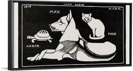 "Akbar the tortoise, Max the dog and Puss the cat", Julie de Graag