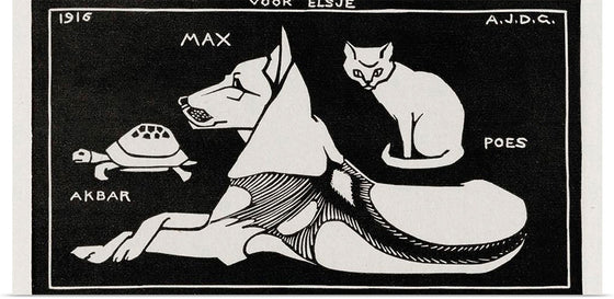 "Akbar the tortoise, Max the dog and Puss the cat", Julie de Graag