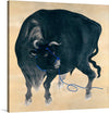 “Black Bull” by Mochizuki Gyokusen is a captivating testament to the raw power and quiet nobility of the bovine world. In this striking artwork, the black bull emerges from the canvas with an imposing presence. Its muscular form, meticulously rendered, exudes strength and resilience. The artist’s skillful brushwork captures the texture of its fur, while the expressive eyes hint at a depth of emotion.