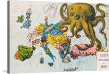  Immerse yourself in the intricate and historical artwork “Papagallo no.15 la Piovra Russa Anno VI” by Augusto Grossi. This captivating piece, available as a high-quality print, transports you back to 1878, offering a satirical and colorful depiction of Europe under the metaphorical grip of Russia, represented by an imposing octopus.