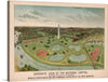 “Birdseye View of the National Capital, including the site of the proposed World’s Exposition of 1892 and Permanent Exposition of the Three Americas” is a captivating glimpse into the past. This meticulously detailed illustration showcases Washington, D.C., as it stood in the late 19th century. 