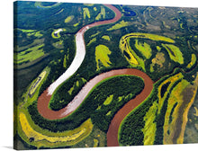  Immerse yourself in the breathtaking beauty of nature with this exquisite print, “NASA Scientists are Flying over Alaska and Canada.” The artwork captures an aerial view of a meandering river, its waters painting a serpentine path through lush green landscapes.