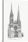 “Cathedral of Chartres (1862): A Timeless Treasure” captures the timeless beauty of the iconic Chartres Cathedral—a French Gothic masterpiece that stands as a testament to faith and artistry. With soaring spires, intricate stained glass windows, and exquisite sculptures, this print transports you to a realm where history and architecture converge.