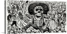  “Calaveras Oaxaquena” by Jose Guadalupe Posada is a stunning piece of art that captures the essence of the Day of the Dead. The print features a detailed illustration of a skeleton wearing a sombrero and dancing among a crowd of other skeletons. 