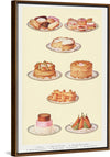 "Sweets and Gâteaux: Éclair, Assorted Pastry, Sponge Savoy Cake, Gâteaux St. Honoré, Simnel Cake, Pancakes, Pyramid Cream, and Croquettes of Rice"