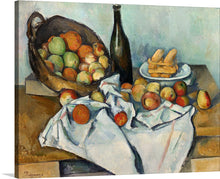  Immerse yourself in the timeless elegance of this exquisite still life painting, now available as a premium print. The artwork captures a harmonious arrangement of fresh, succulent fruits, a rustic basket, and an enigmatic bottle, all meticulously detailed. The tranquil scene evokes a sense of abundance and serenity. This piece is not just a visual delight but an experience that transcends the canvas, inviting viewers into a world where art and reality intertwine.