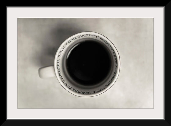 "Black coffee in White Simple is Beautiful Cup on White Table From Above, Chicago"