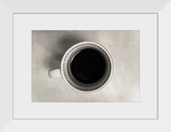 "Black coffee in White Simple is Beautiful Cup on White Table From Above, Chicago"