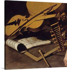  “Cupid as Victor” is a beautiful artwork by Michelangelo Merisi Caravaggio. The painting features a collection of musical instruments, including a violin, a lute, and a harp, as well as a scroll of sheet music. The use of color and light in the painting is masterful, creating a sense of depth and realism.