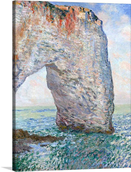 In Claude Monet's captivating "The Manneporte near Étretat" (1886), the artist invites us into a mesmerizing interplay of light and shadow, as the dramatic archway of the Manneporte stands majestically against the backdrop of the Normandy coast.