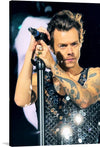 This exclusive print captures the electrifying energy of Harry Styles’ iconic performance at Wembley Stadium on 19 June 2022. Every detail, from the intricate tattoos to the shimmering attire, is meticulously captured, offering a front-row experience from the comfort of your home. 