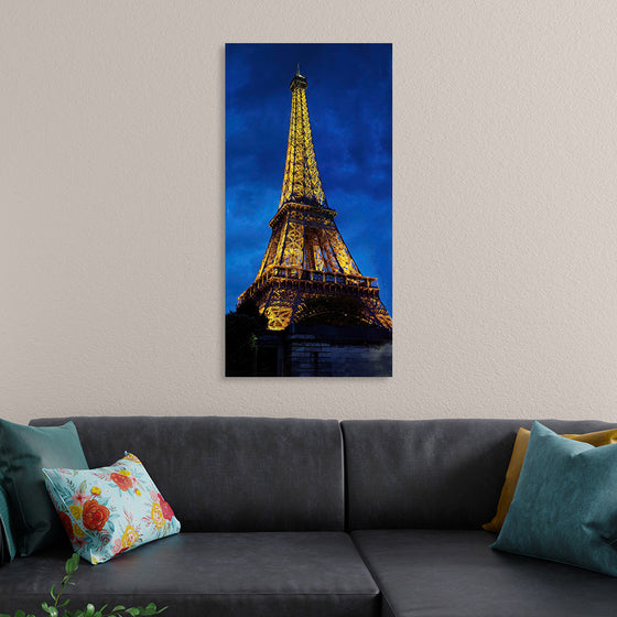 "Eiffel Tower Lit Up at Night"