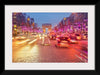 "Night view of Arc de Triomphe with vehicle light trails effect"