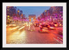 "Night view of Arc de Triomphe with vehicle light trails effect"