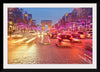 "Night view of Arc de Triomphe with vehicle light trails effect"