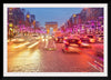 "Night view of Arc de Triomphe with vehicle light trails effect"