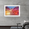 "Night view of Arc de Triomphe with vehicle light trails effect"