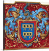 This beautiful print of a medieval coat of arms is a perfect addition to any art collection. This is a coat of arms illustration from a grant of nobility from King Philip II of Spain to Alonso de Mesa and Hernando de Mesa. The intricate details and vibrant colors make it a statement piece that will add character to any room. 