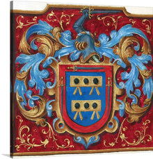  This beautiful print of a medieval coat of arms is a perfect addition to any art collection. This is a coat of arms illustration from a grant of nobility from King Philip II of Spain to Alonso de Mesa and Hernando de Mesa. The intricate details and vibrant colors make it a statement piece that will add character to any room. 