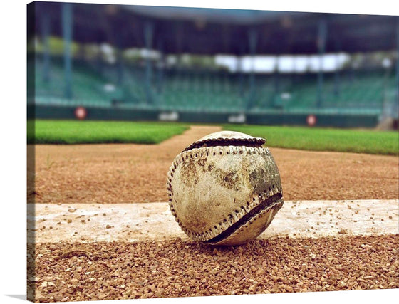 This captivating print beautifully captures the essence of America’s favorite pastime: baseball. The close-up view of a scuffed and weathered baseball on the infield dirt, with the blurred stadium in the background, evokes nostalgia and the thrill of the game.