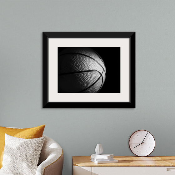 "Close Up of a Basketball in Black and White"