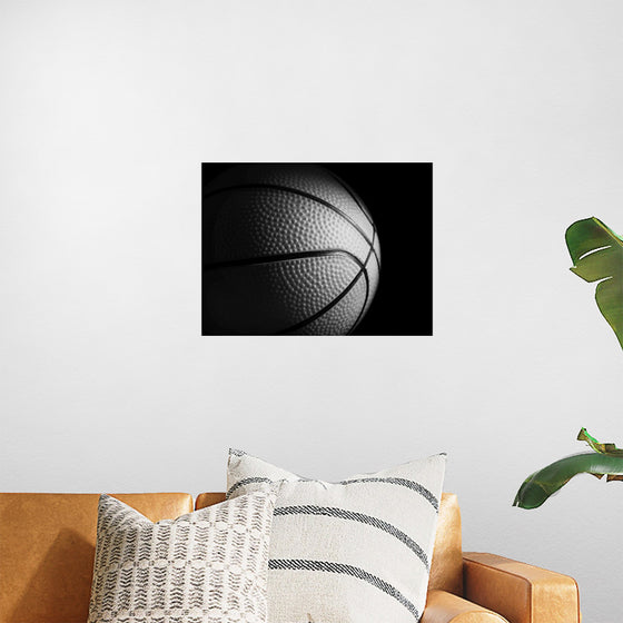 "Close Up of a Basketball in Black and White"