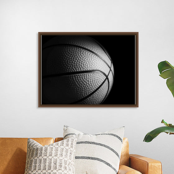 "Close Up of a Basketball in Black and White"