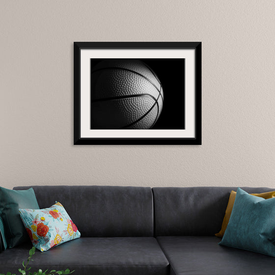 "Close Up of a Basketball in Black and White"