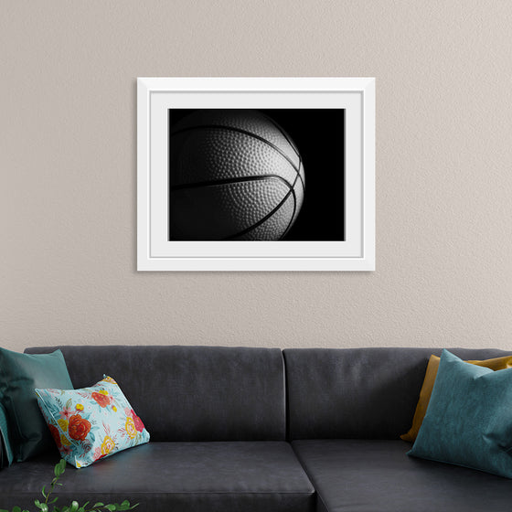 "Close Up of a Basketball in Black and White"