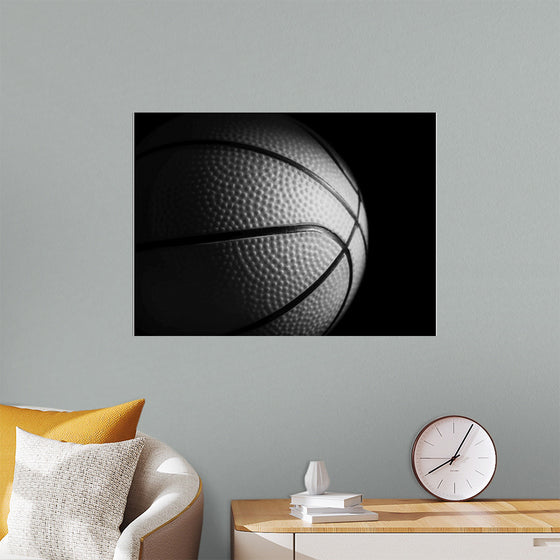 "Close Up of a Basketball in Black and White"