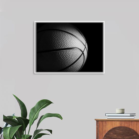 "Close Up of a Basketball in Black and White"