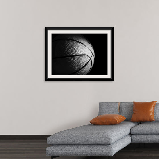 "Close Up of a Basketball in Black and White"