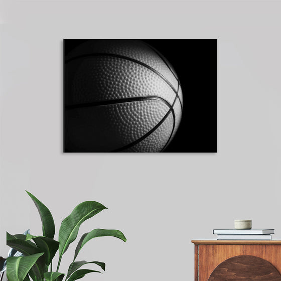 "Close Up of a Basketball in Black and White"