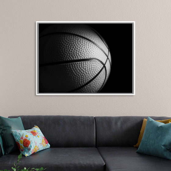 "Close Up of a Basketball in Black and White"