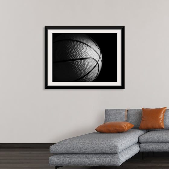 "Close Up of a Basketball in Black and White"