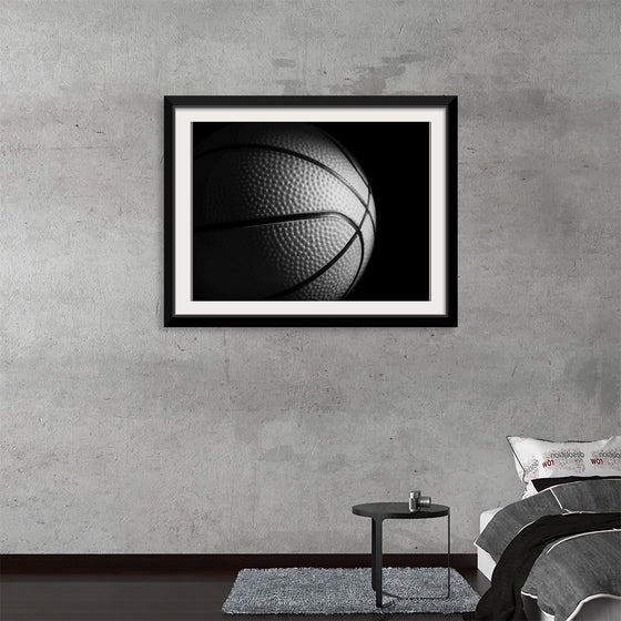 "Close Up of a Basketball in Black and White"