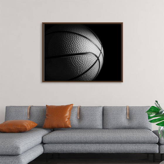 "Close Up of a Basketball in Black and White"