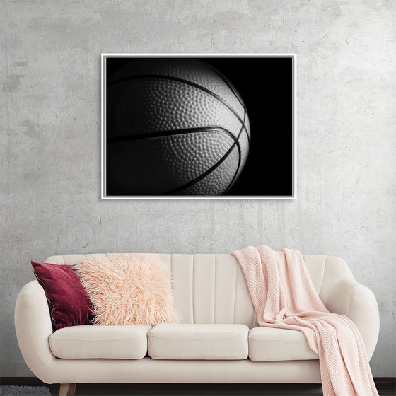 "Close Up of a Basketball in Black and White"