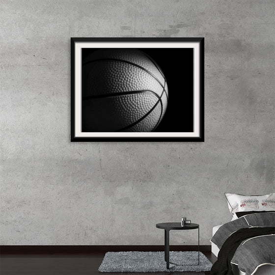 "Close Up of a Basketball in Black and White"