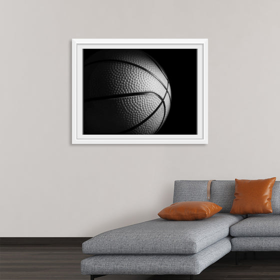 "Close Up of a Basketball in Black and White"