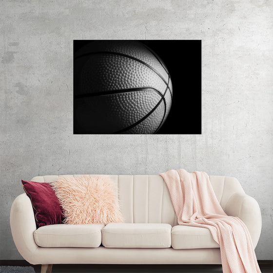 "Close Up of a Basketball in Black and White"