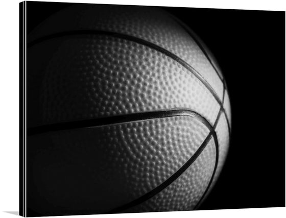 This stunning black and white photograph of a basketball captures the beauty and power of the game. The basketball is shown in all its spherical glory, with its perfectly symmetrical panels and intricate stitching. The black and white background creates a sense of drama and mystery, making the basketball the focal point of the image.