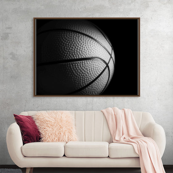 "Close Up of a Basketball in Black and White"