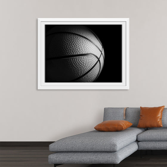 "Close Up of a Basketball in Black and White"