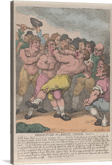  "Description of a Boxing Match"by Thomas Rowlandson is a captivating and humorous depiction of a bare-knuckle boxing match in early 19th century England. It is a colorful and energetic print that would make a great addition to any home or office.