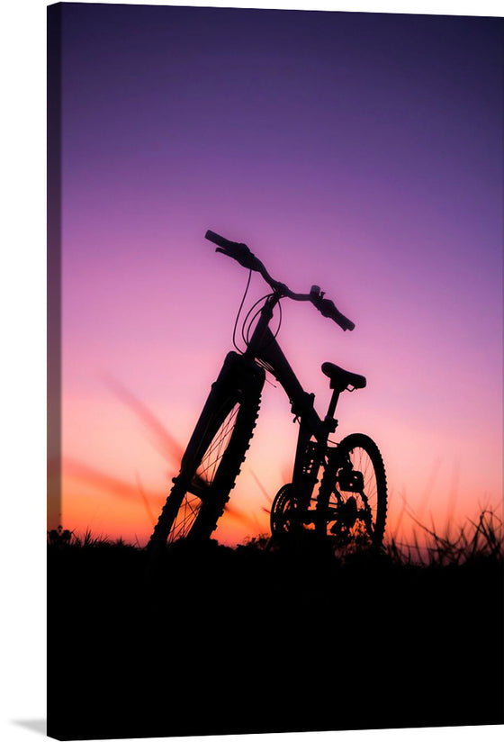 “Bicycle Against Purple Sky” is a mesmerizing artwork that captures the serene beauty of a solitary bicycle silhouetted against the enchanting hues of a sunset. The rich gradients of purple, pink, and orange in the sky create a captivating backdrop, illuminating the elegant contours of the bicycle. Every detail is accentuated, from the delicate curves of the handlebars to the intricate patterns of the wheels. 