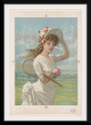 "Woman in White Dress Holding Flowers and Tennis Racquet (1887)"