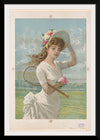 "Woman in White Dress Holding Flowers and Tennis Racquet (1887)"